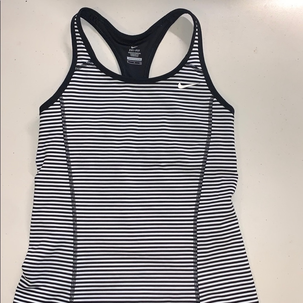 Nike Black and White Striped Racerback Tank (S)